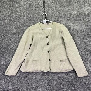Field Gear Sweater Cardigan Womens 1X Beige Lambswool V Neck Pockets Casual